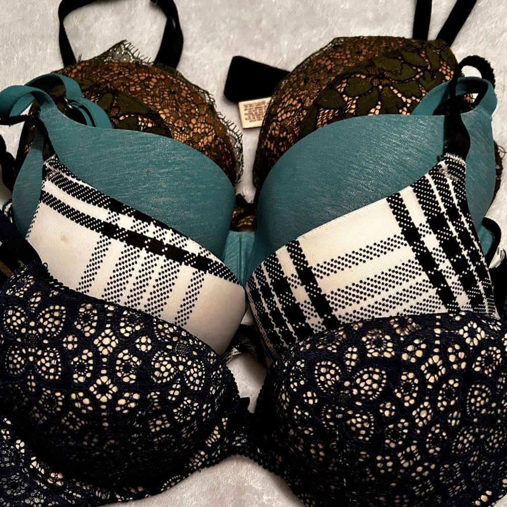 Victoria's Secret Teal, Black, and Cream Lace Bra Collection